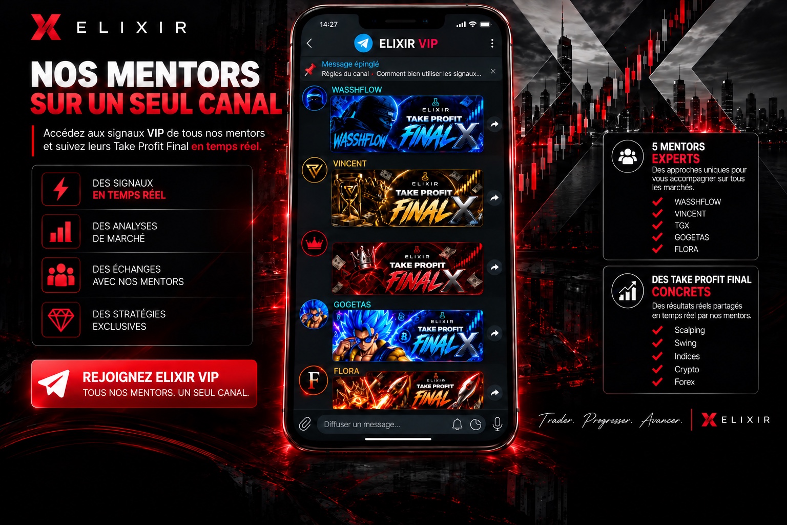 Aperçu du canal ELIXIR VIP et des publications des mentors